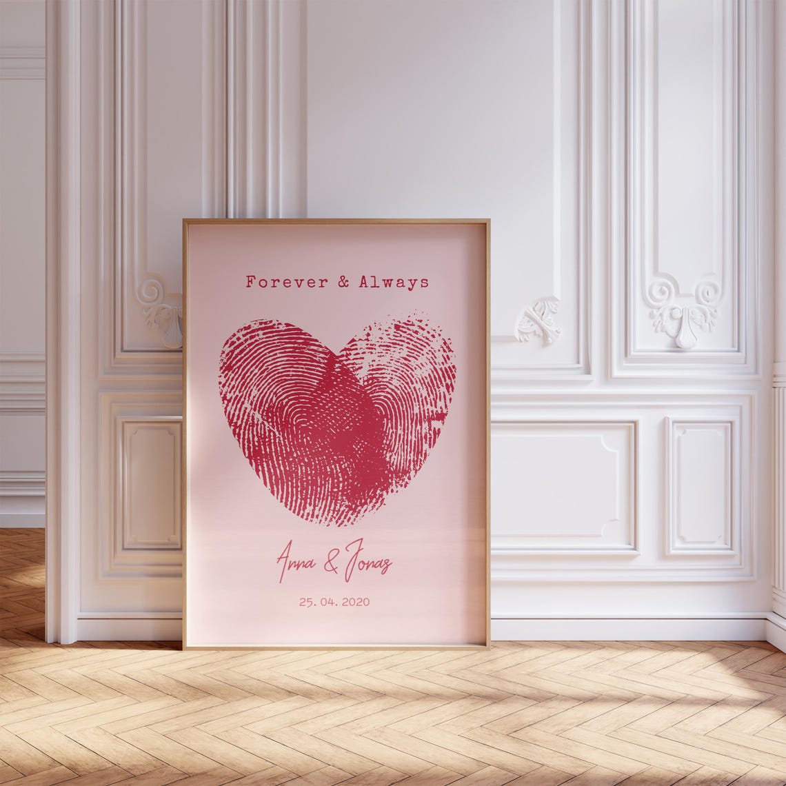 Forever And Always Fingerprint Heart Poster Personalized Couple Decor