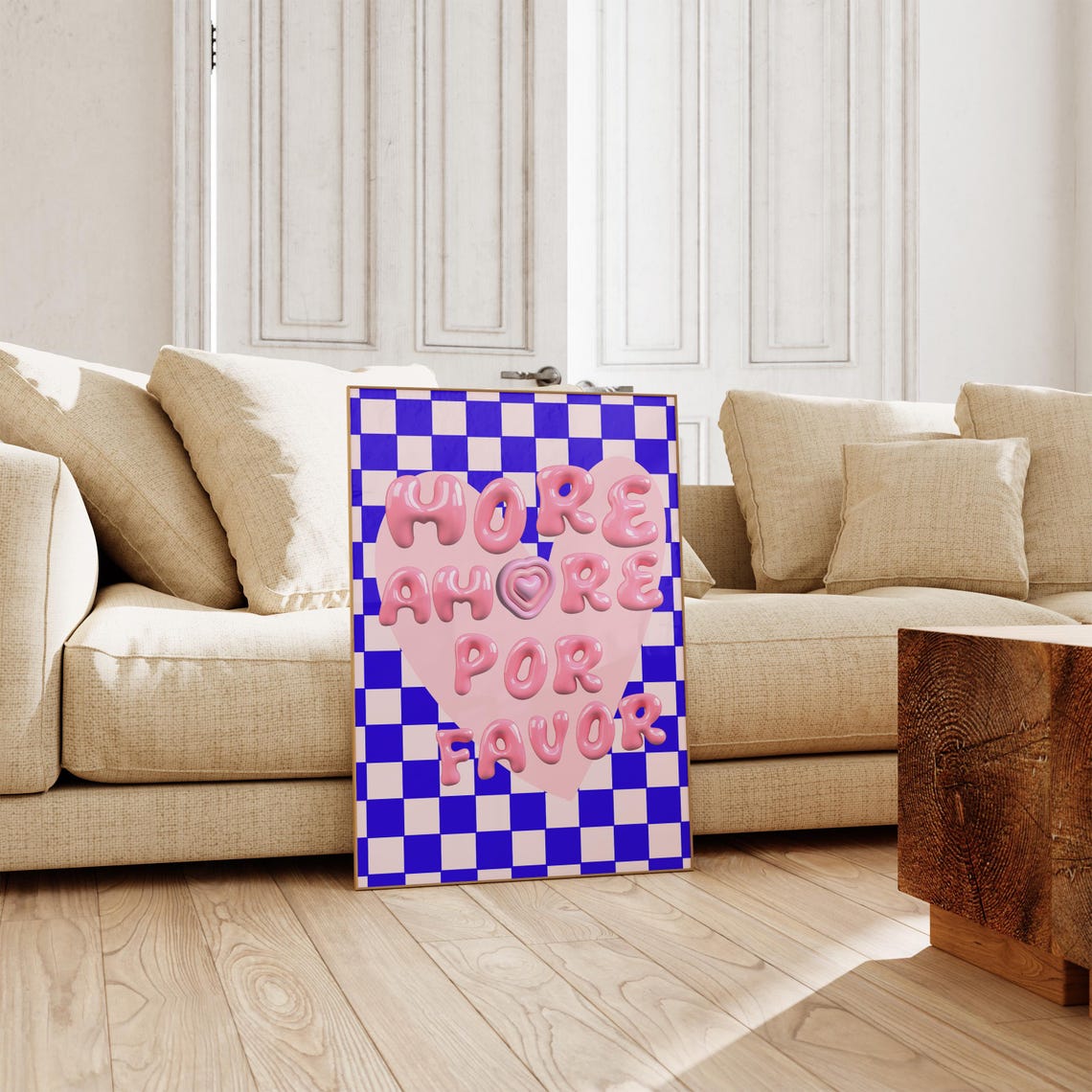 More Amore Por Favor Bubble Letter Checkered Preppy Wall Art Poster - Image 2