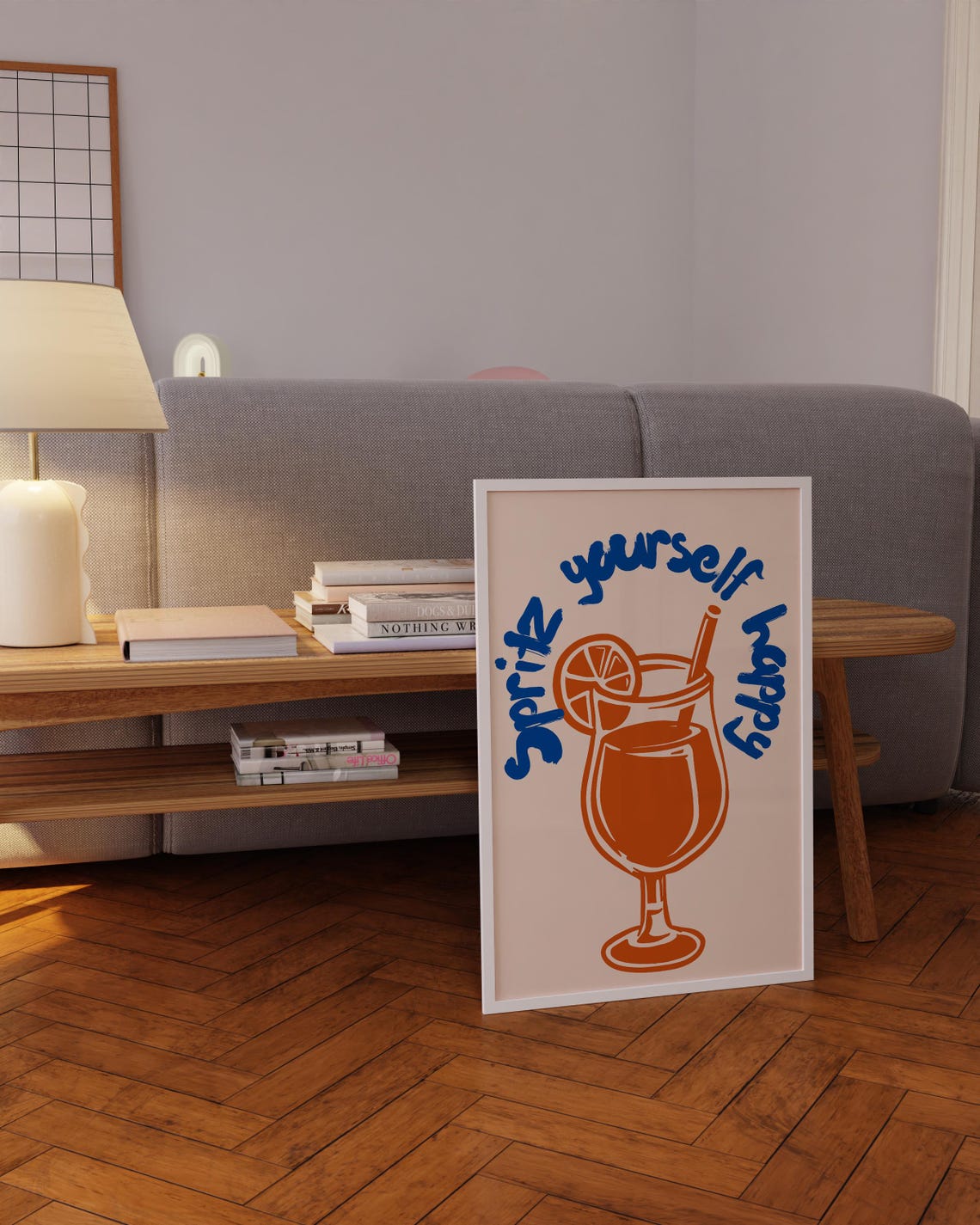 Spritz Yourself Happy Script Poster Playful Orange Cocktail Art - Image 5