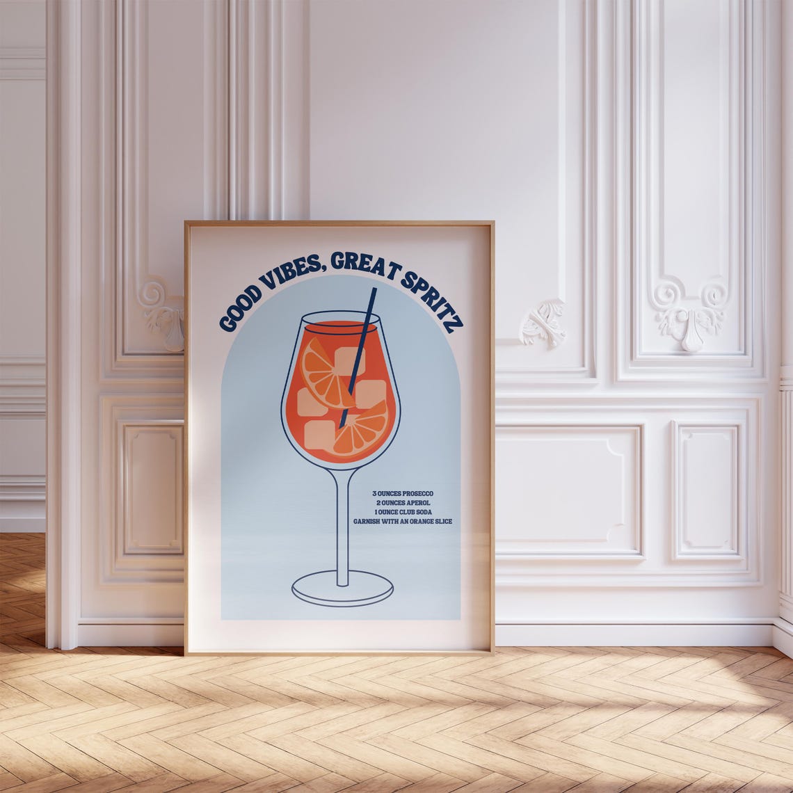 Good Vibes Great Spritz Cocktail Poster Minimalist Line Art Decor