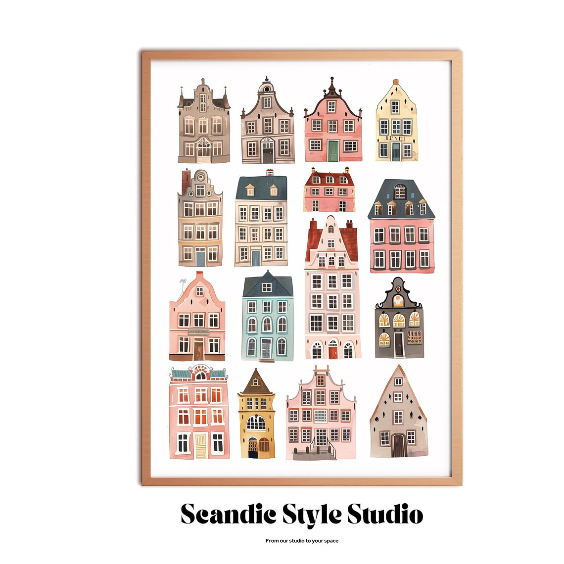 Cute Houses Watercolor Nursery Decor, Art Print - Image 3