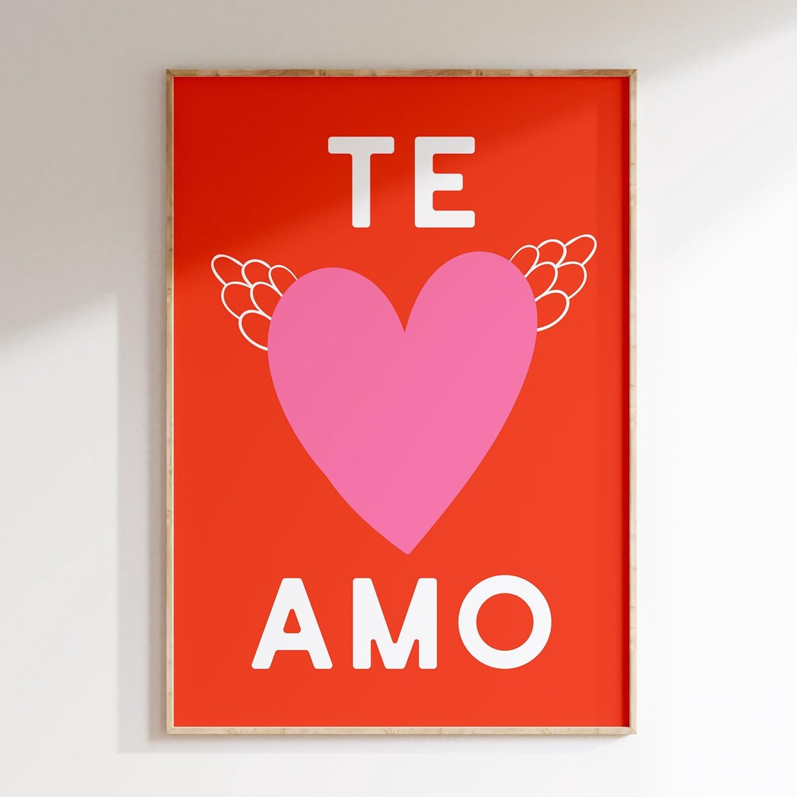 Te Amo Spanish Love Quote Winged Pink Heart Red Valentines Poster