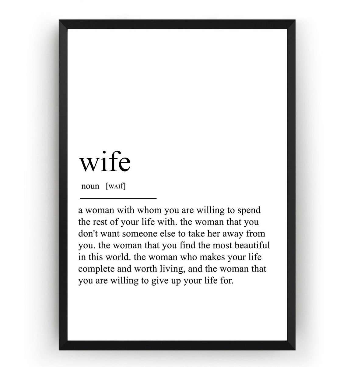 Romantic Wife Definition Dictionary Style Anniversary Quote Poster