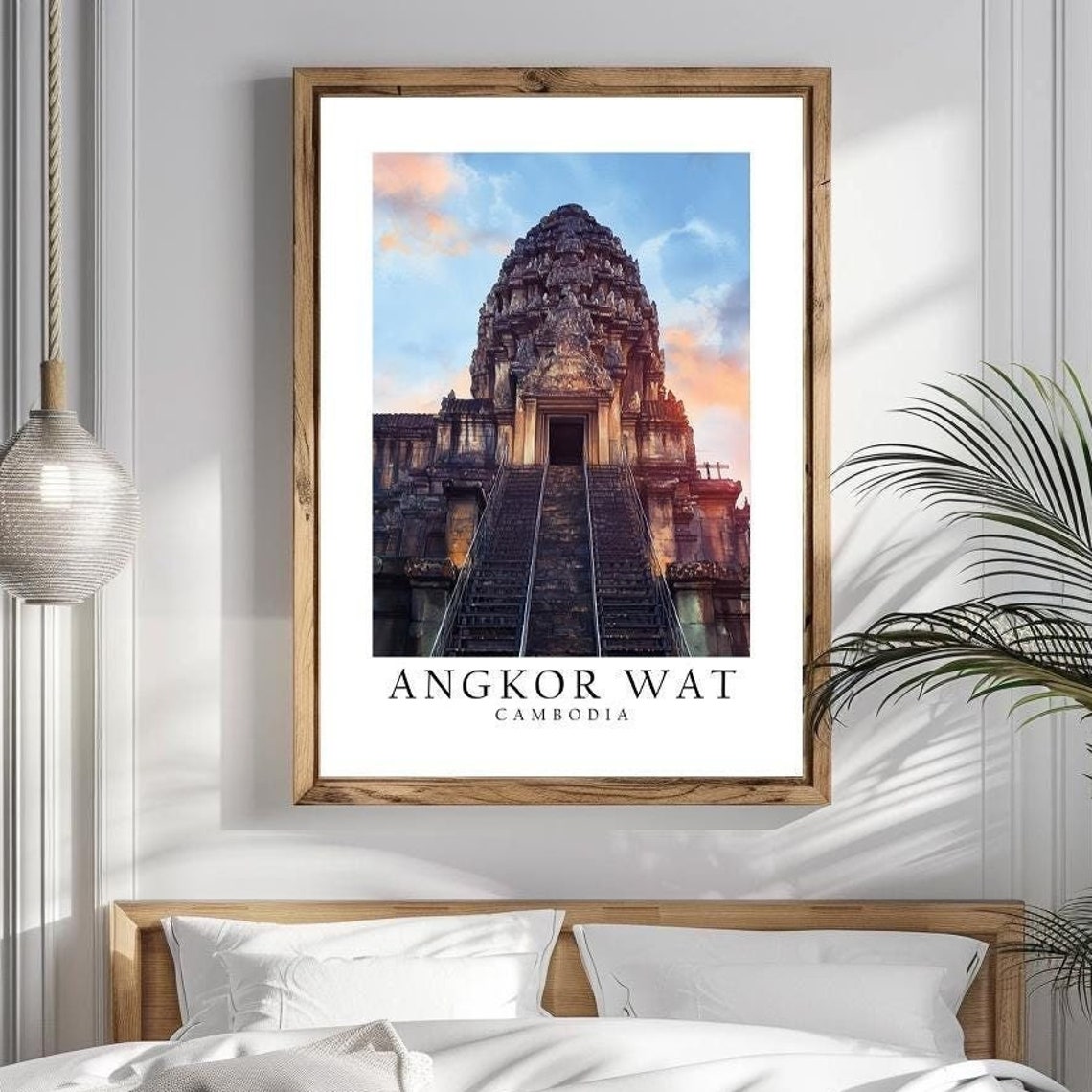 Angkor Wat Cambodia Sunset Temple Tower Vintage Travel Art Print