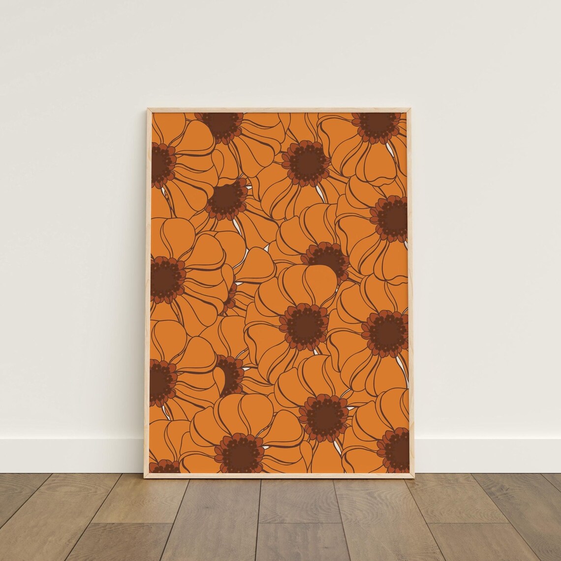 Wildflowers 003 Retro Orange Floral Pattern 70s Botanical Poster