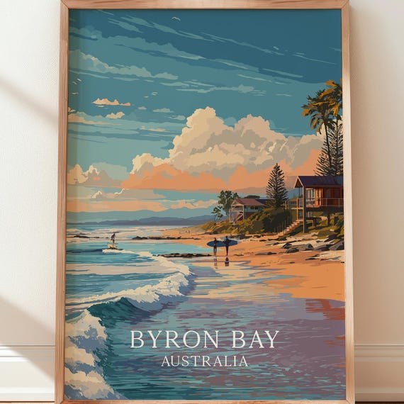 Byron Bay Australia Travel Poster Surf Town Decor Ocean Art