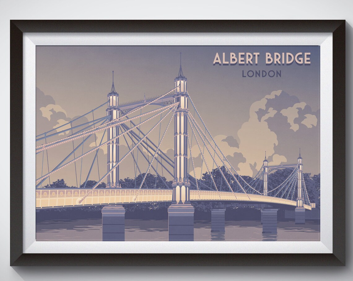 Albert Bridge London Vintage Travel Poster Print