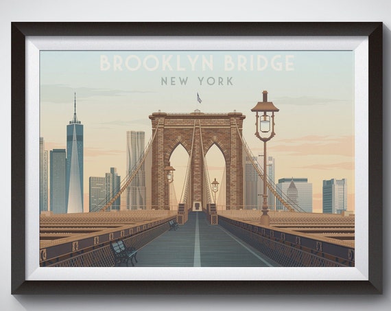 Brooklyn Bridge New York City Vintage Travel Poster