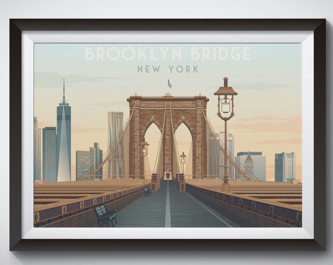 Brooklyn Bridge New York City Vintage Travel Poster