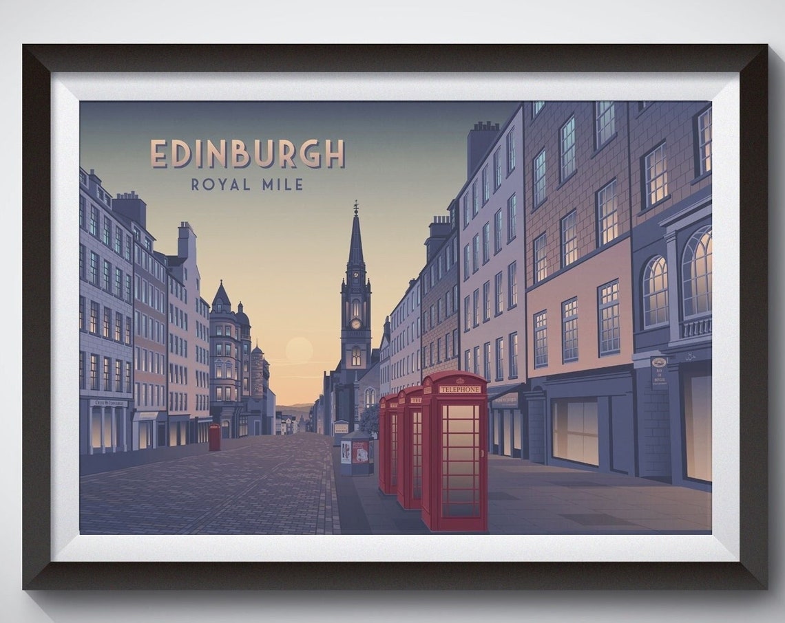 Edinburgh Royal Mile Travel Poster Scotland Travel Print Edinburgh Fringe Festival Architecture City Skyline Scottish Wall Art Decor