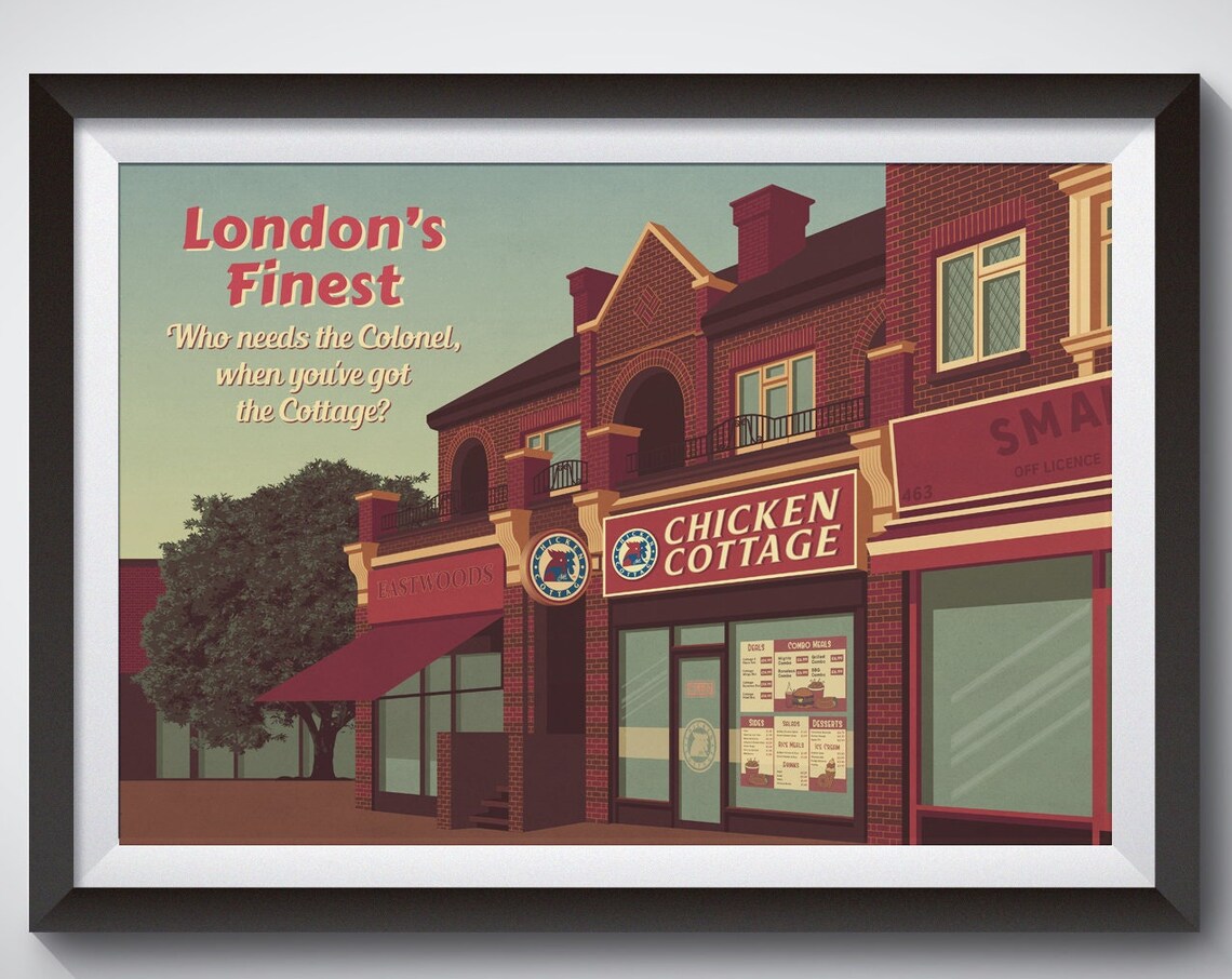 Chicken Cottage Retro Vintage London Travel Poster