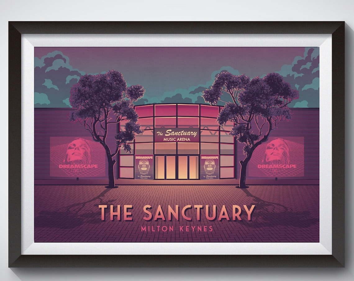 Sanctuary Nightclub Milton Keynes Vintage Travel Poster
