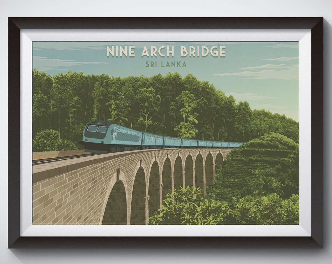 Nine Arch Bridge Sri Lanka Blue Train Crossing Viaduct Poster