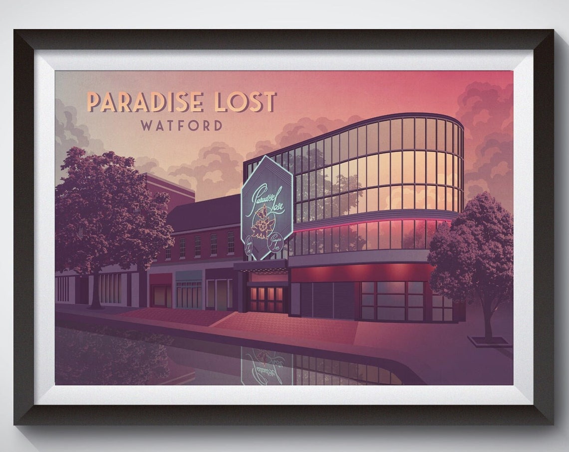 Paradise Lost Nightclub Watford Poster Clubbing Destiny Kudos London Vintage Travel Print Baileys Top Rank Retro Artwork Framed Art