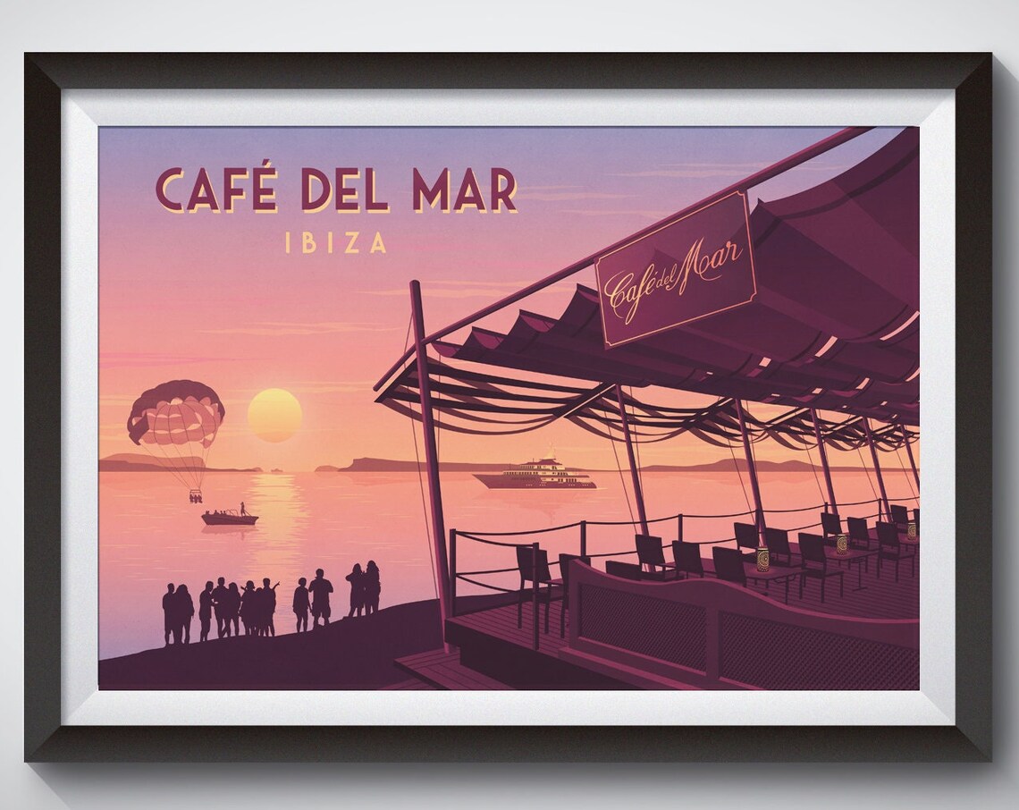 Cafe Del Mar Ibiza Spain Sunset Travel Poster