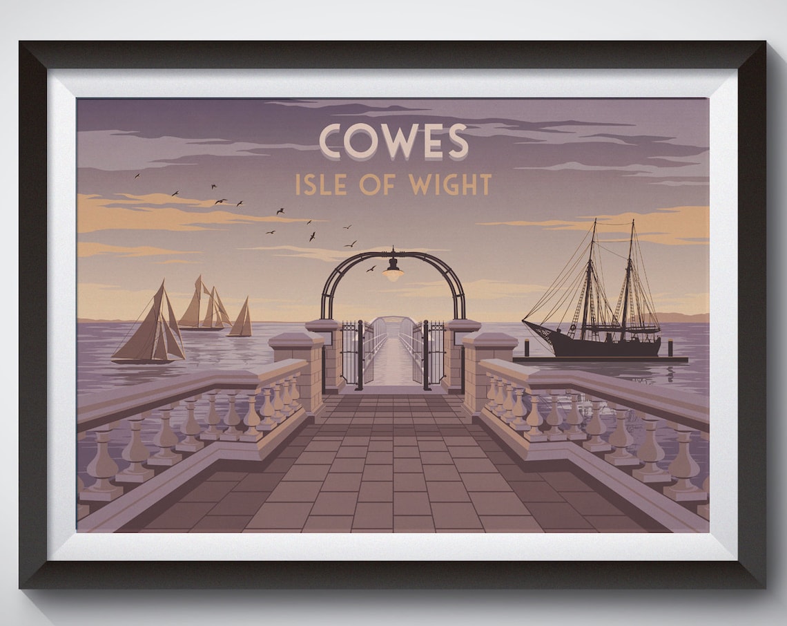 Cowes Isle of Wight Seaside Pier Sunset Sailing Boats Poster