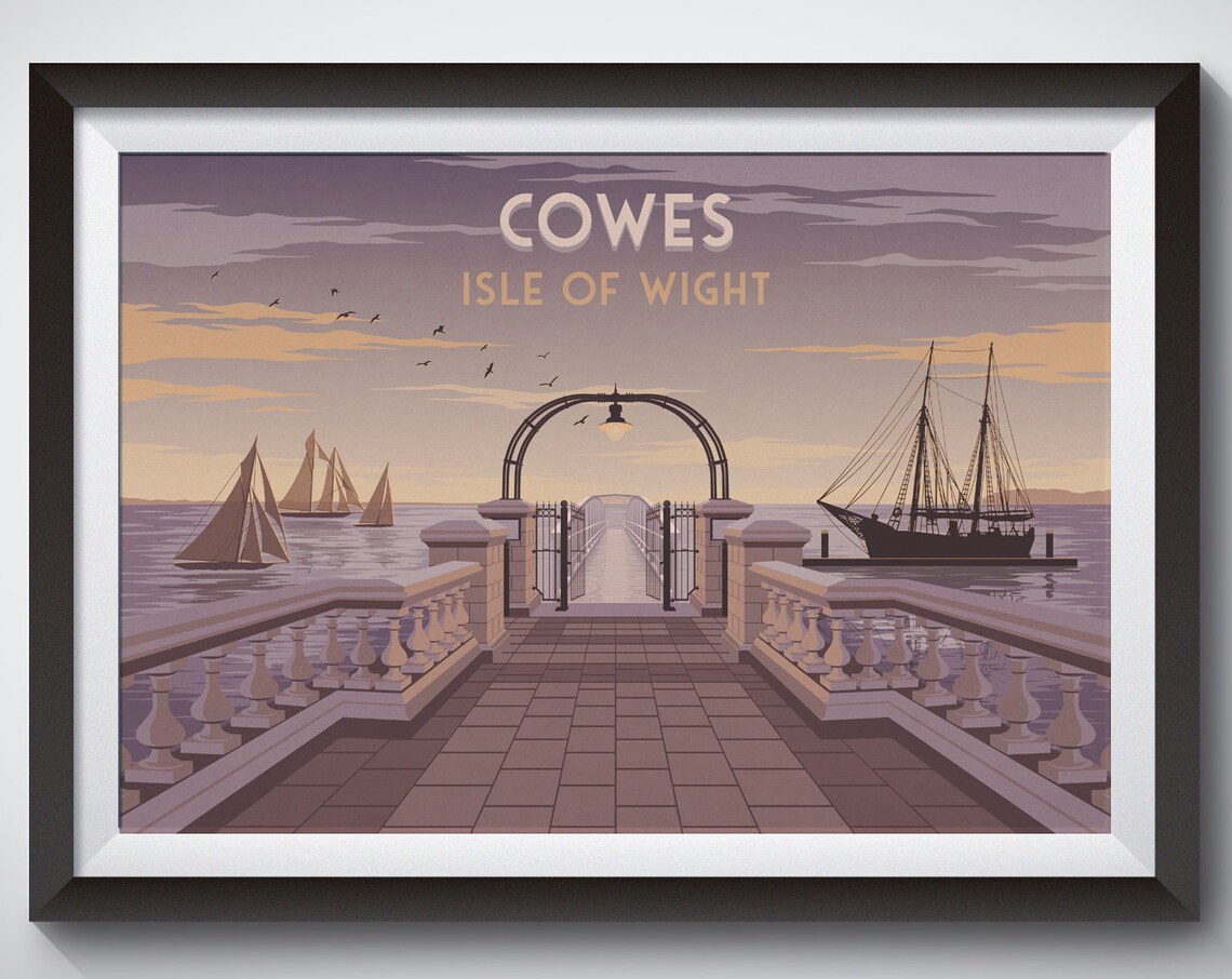 Cowes Isle Of Wight Travel Poster Seaside Print Wall Art Gift Cowes Week Sailing Isle Of Wight Art Painting Seaview The Needles