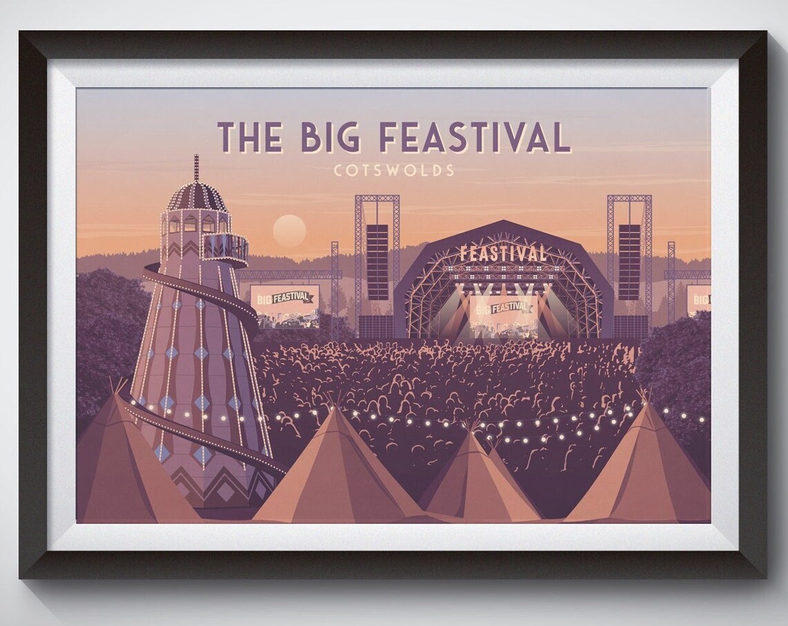 Big Feastival Cotswolds Travel Poster, Retro Print