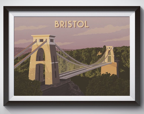 Bristol Travel Poster Clifton Suspension Bridge Bristol Wall Art Print River Avon Art Deco Print Railway Print Vintage Poster Gift