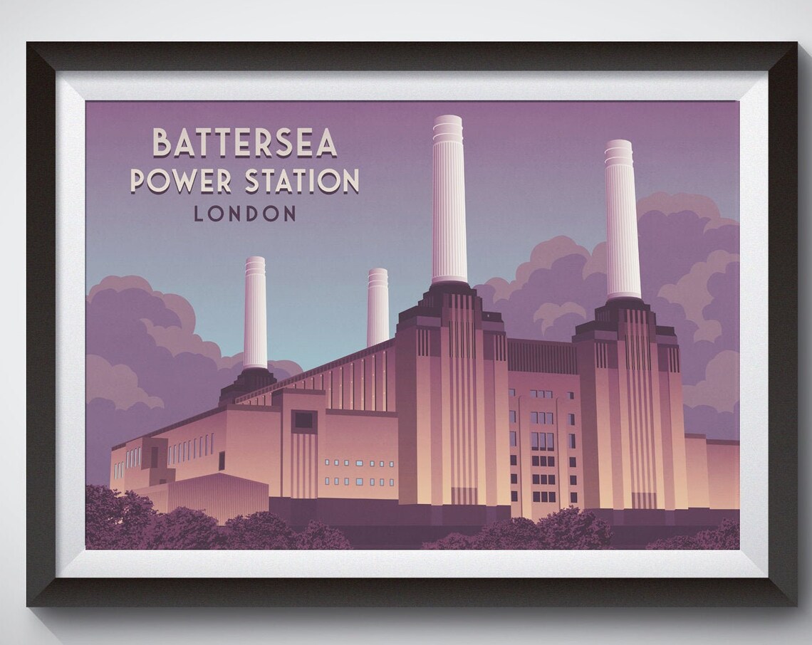 Battersea Power Station London Travel Poster, Retro