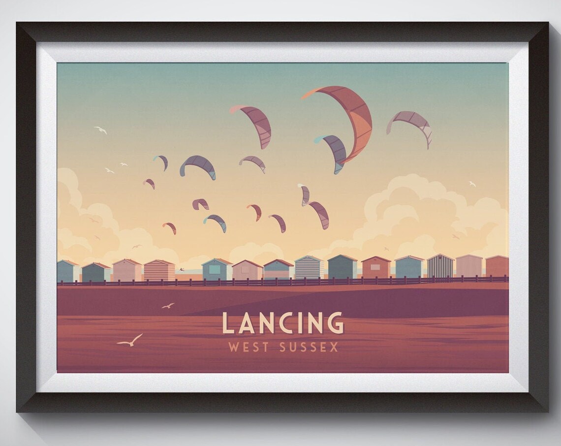 Lancing Travel Poster, West Sussex Seaside Art Print