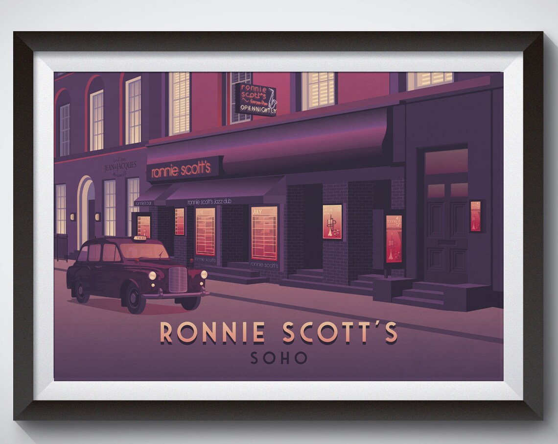 Ronnie Scotts Soho London Travel Poster, Retro Art Print