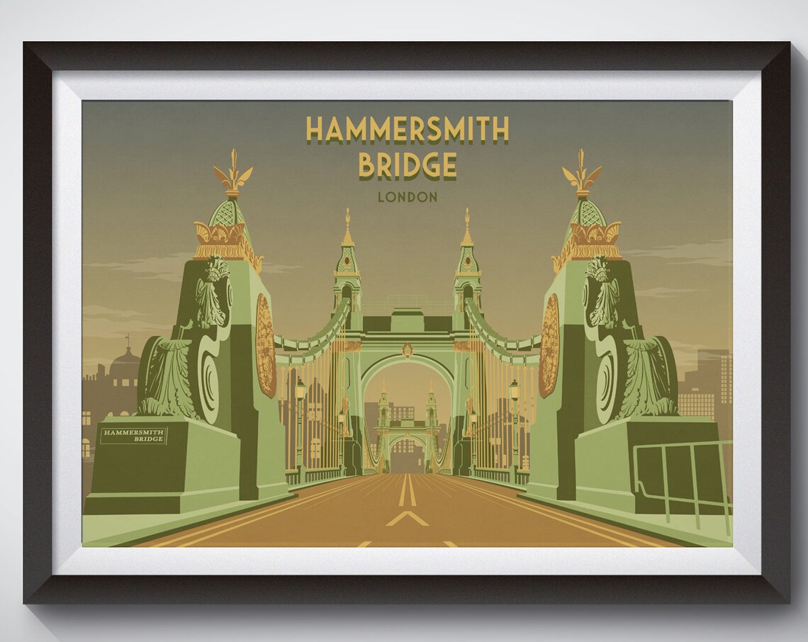 Hammersmith Bridge London Vintage Travel Poster
