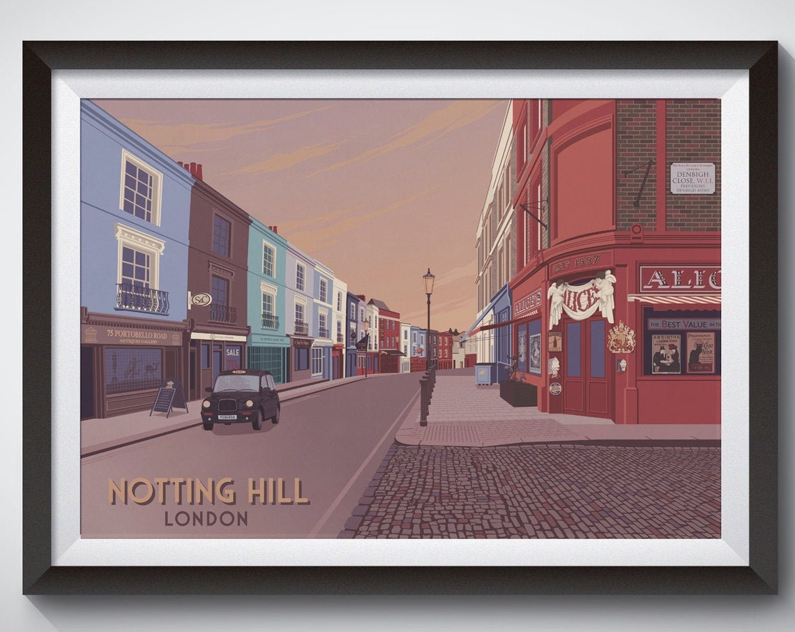 Notting Hill London Travel Poster Portobello Road Print Portobello Road Market Wall Art Print Notting Hill Carnival Westbourne Grove