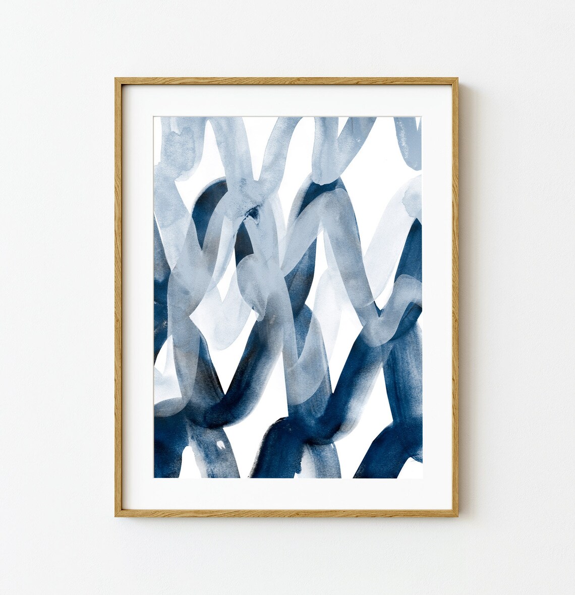Navy Blue Abstract Watercolor Print, Modern Art