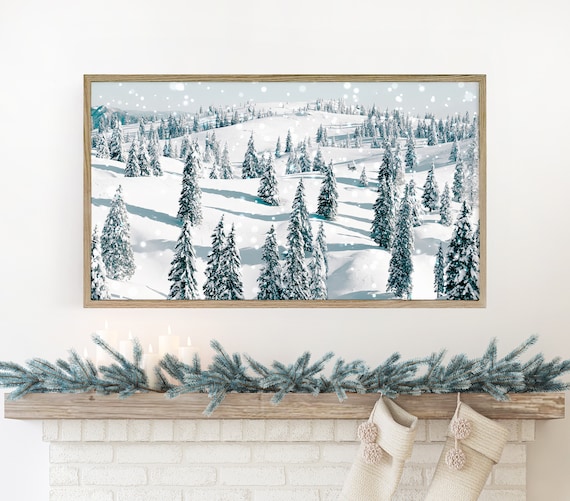 Christmas Snowy Pine Tree Forest, Winter Landscape