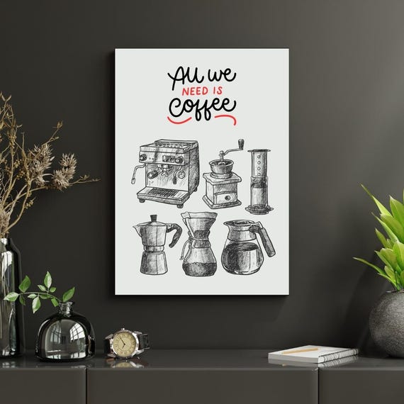 Coffee Machine Line Art Print Minimalist Kitchen Decor For Corner