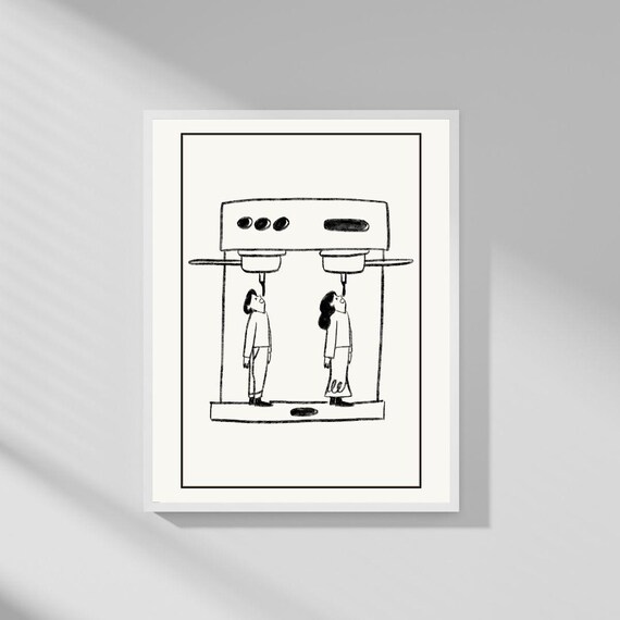 Funny Coffee Lovers Espresso Machine Minimalist Line Art Poster