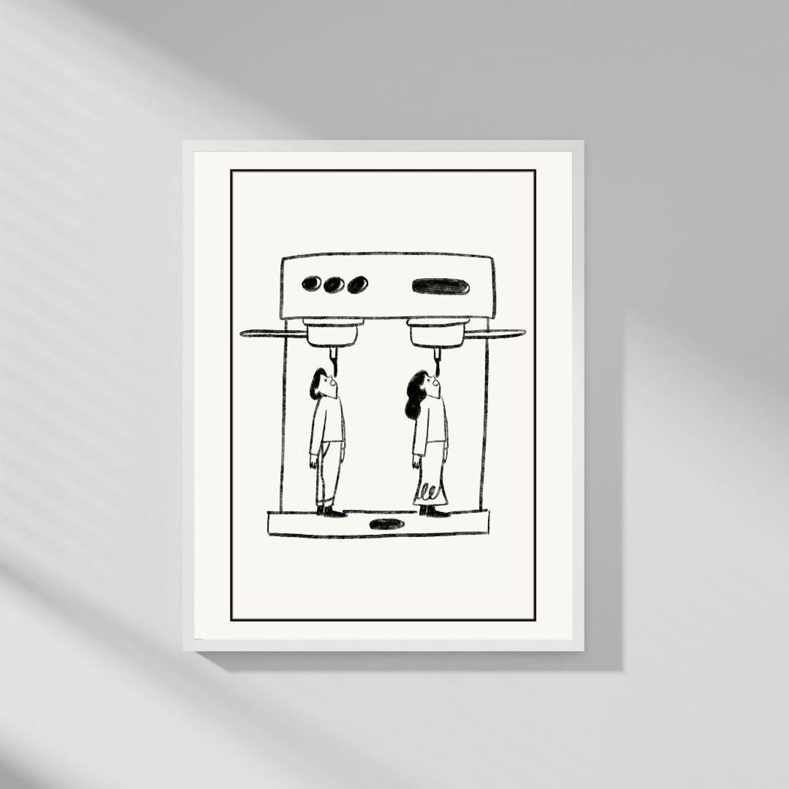 Funny Coffee Lovers Espresso Machine Minimalist Line Art Poster