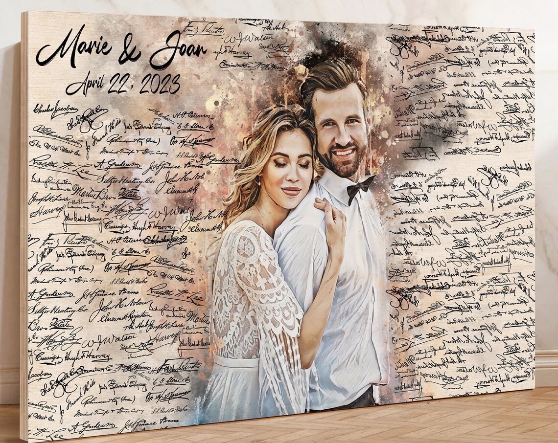 Wedding Guest Book Alternative Signatures Couple Portrait Poster