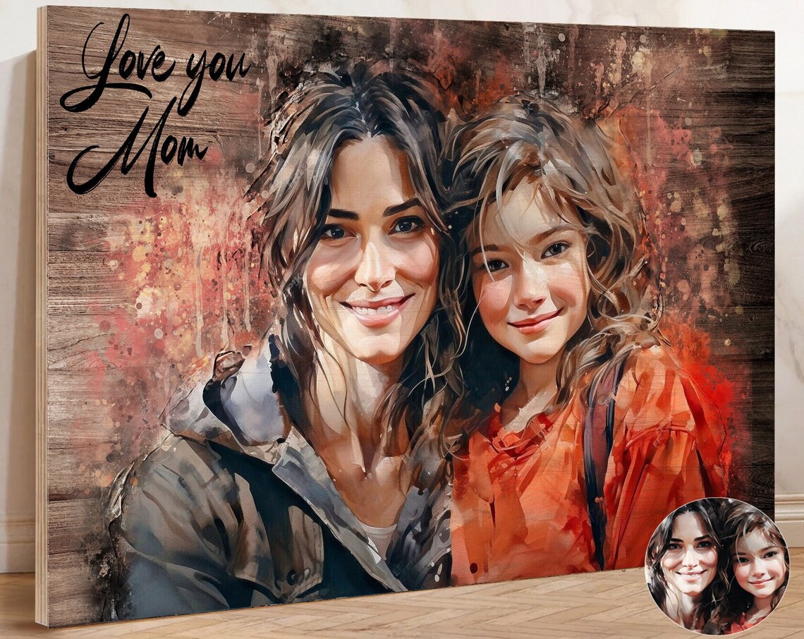 Mothers Day Gift For Mom Gifts From Kids Gifts From Daughter Custom Portrait Watercolor Wood Wall Art Personalized Gift For Grandma Ideas