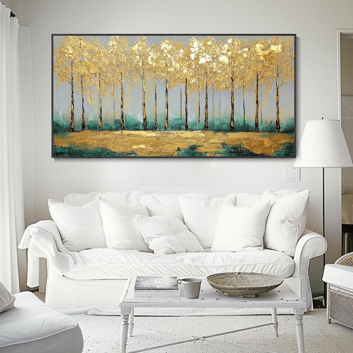 Golden Foil Forest Row Of Trees Gold Leaf Modern Painting Poster - Image 2