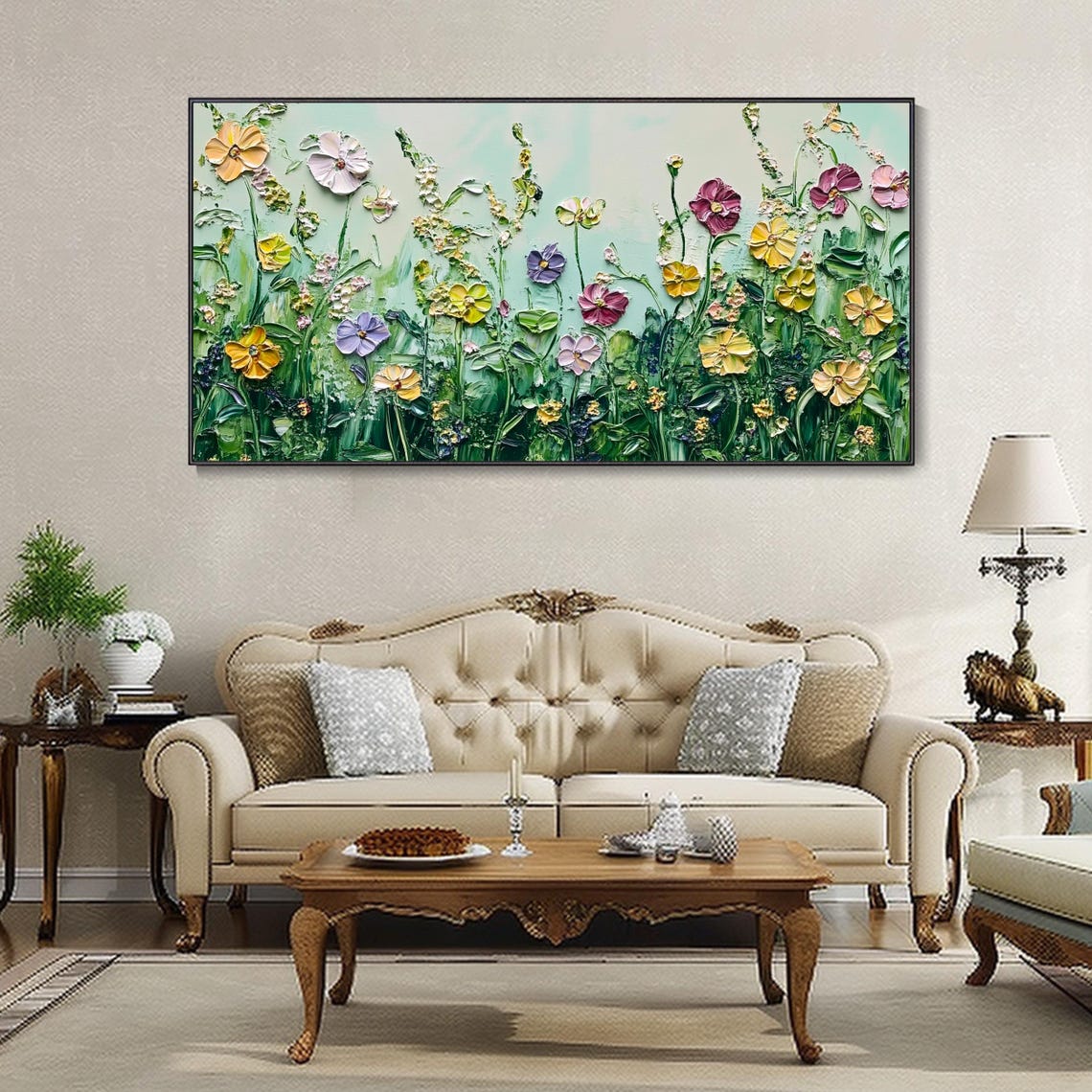 Pastel Wildflowers On Mint Green 3D Textured Spring Floral Poster - Image 3