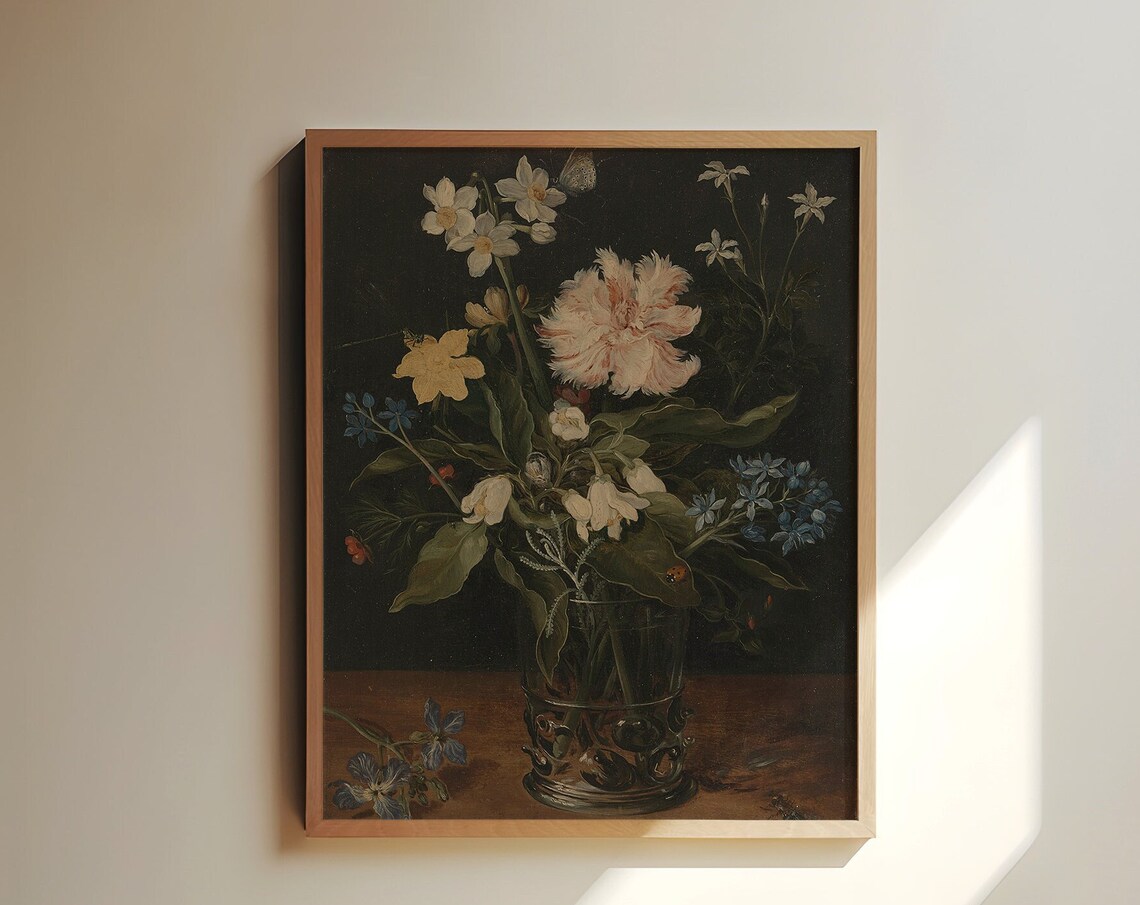 Vintage Moody Floral Art Print, Dark Academia