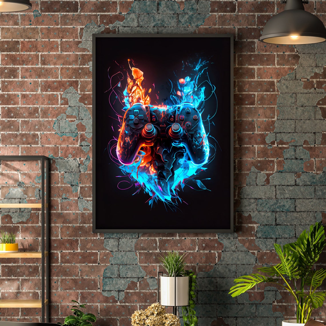 Fire And Ice Game Controller Neon Energy Splash Gaming Poster - Image 3