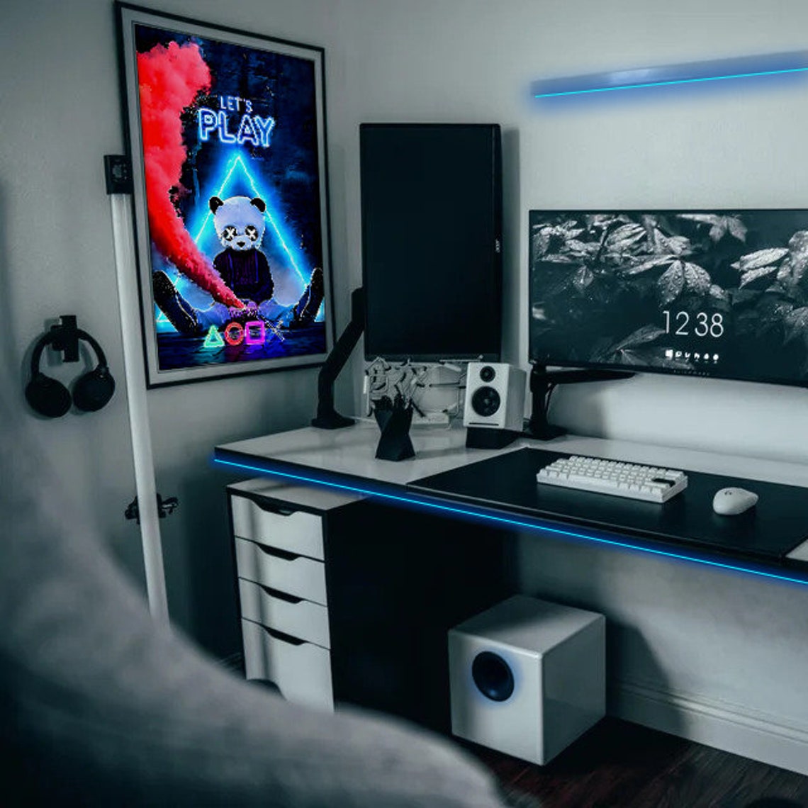 Retro Arcade Lets Play Neon Panda Gamer Poster Game Room Decor - Image 2