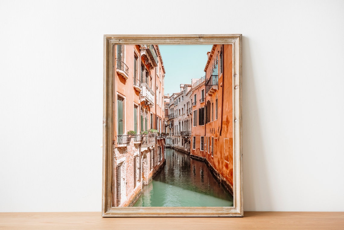 Venice Narrow Canal Terracotta Buildings Pastel Photo Italy Poster - Image 3