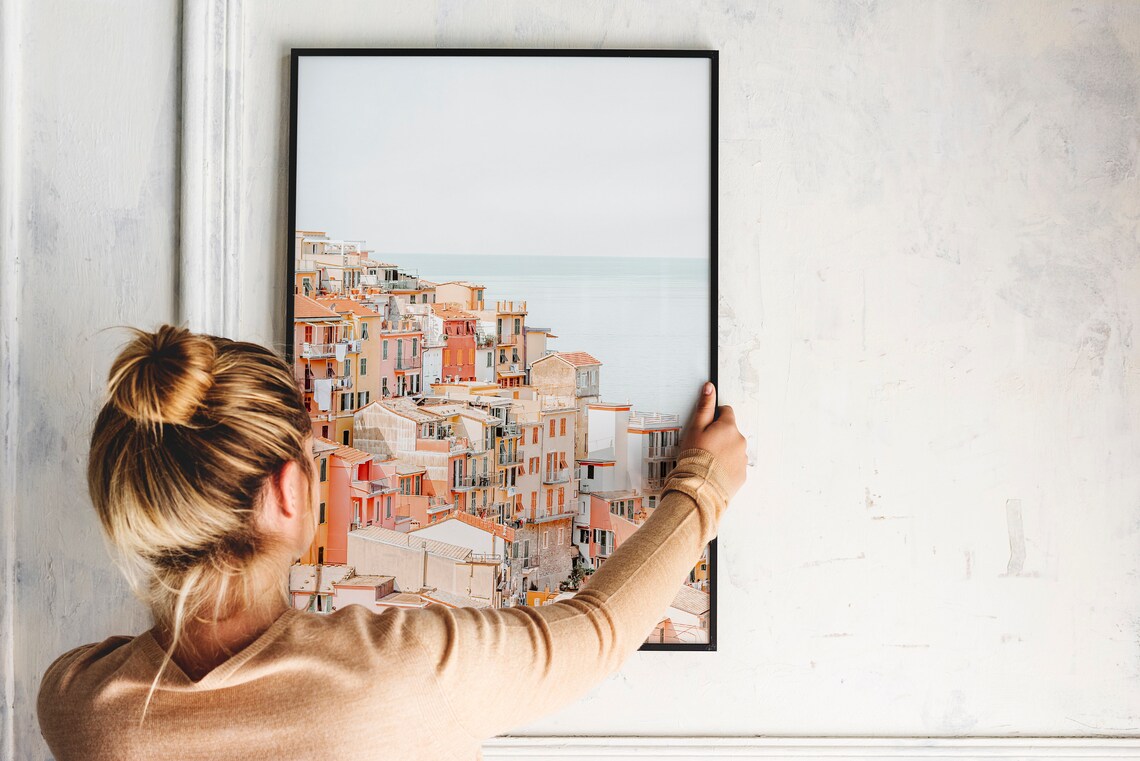 Cinque Terre Italy Travel Poster, Pastel Tones - Image 3