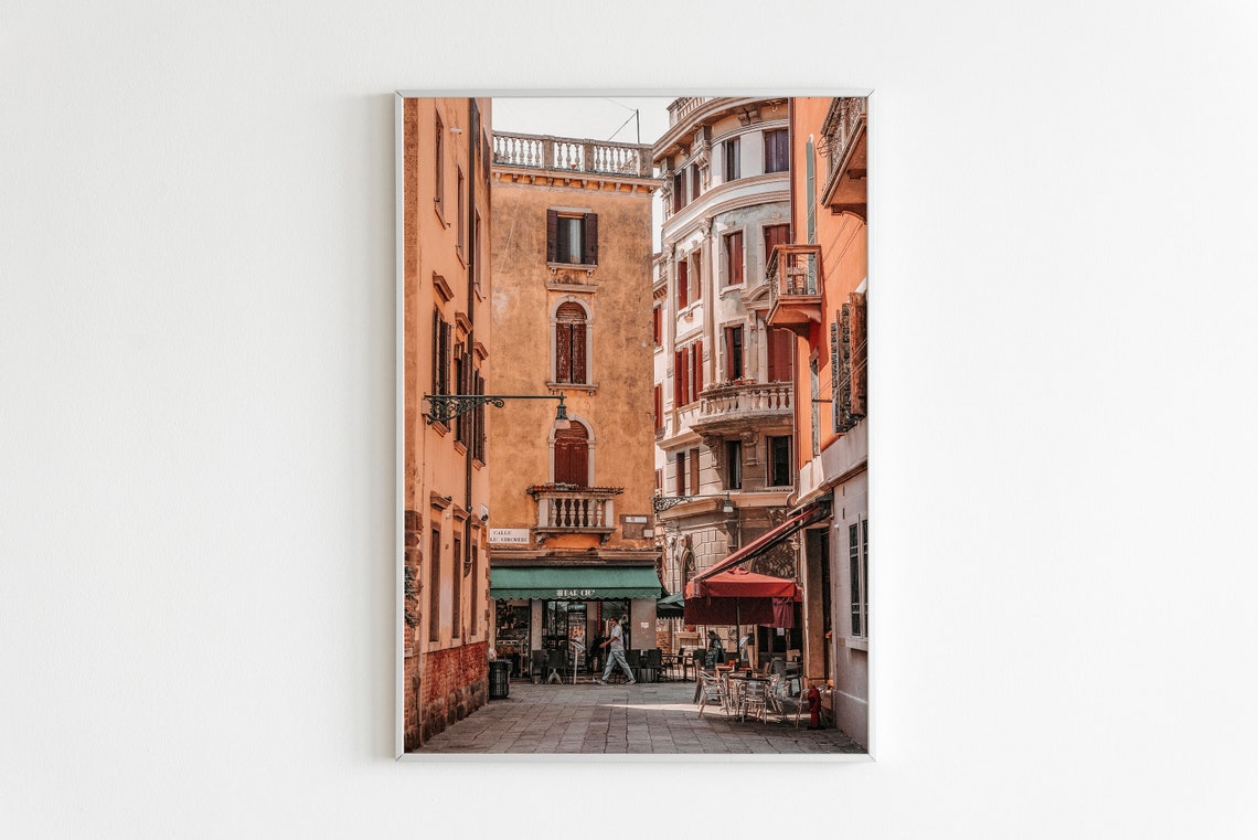 Venice Italy Street Cafe Orange Buildings Europe Travel Wall Print - Image 2