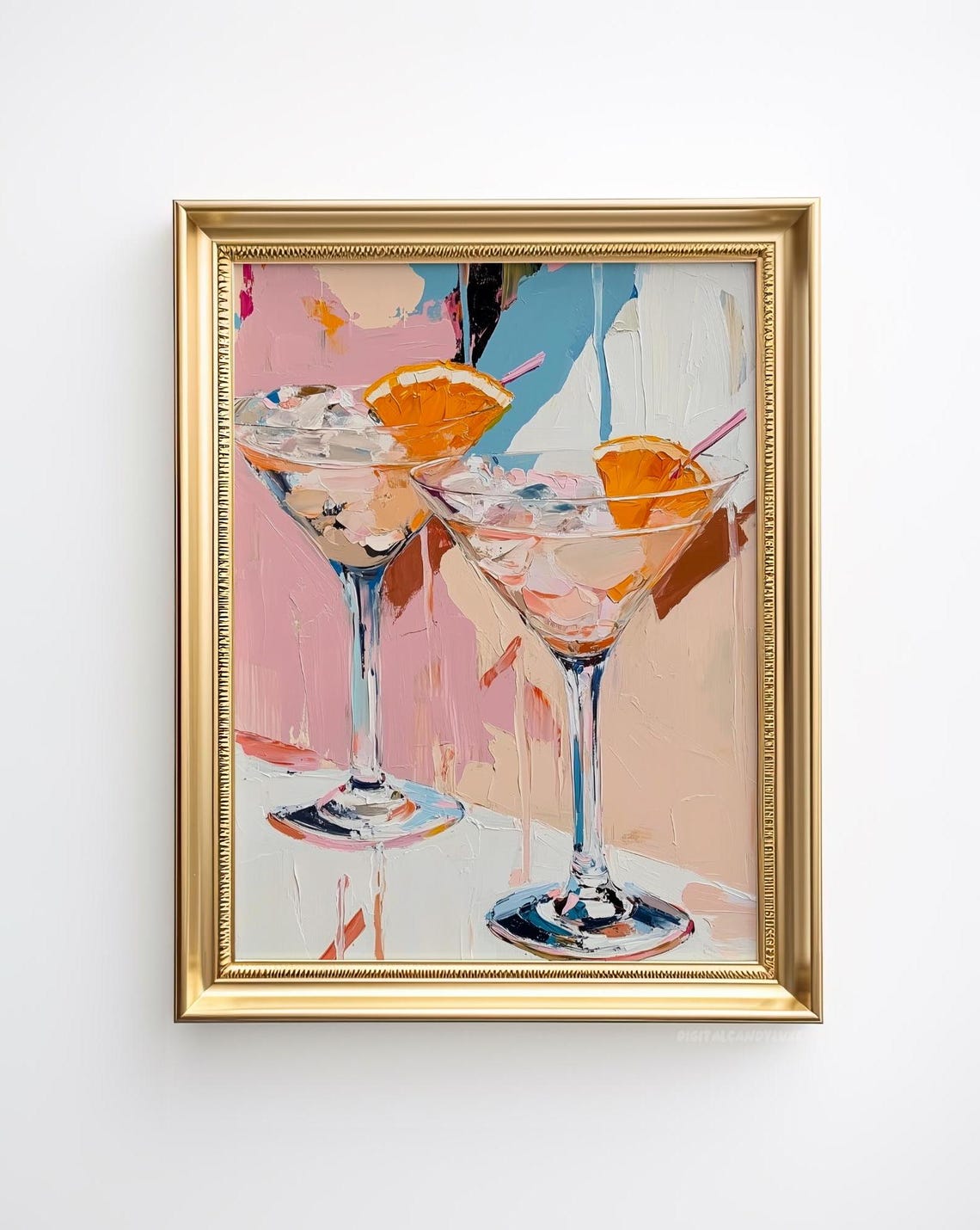 Pink Cocktail Glasses Orange Slice Girly Bar Cart Painting Poster