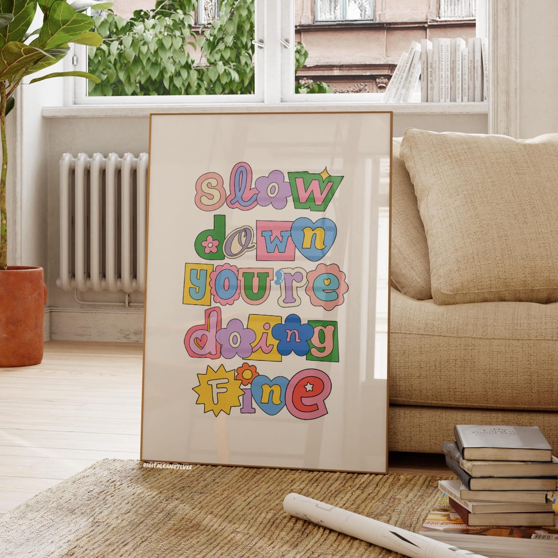 Slow Down You're Doing Fine Pastel Funky Typography Art Poster - Image 2
