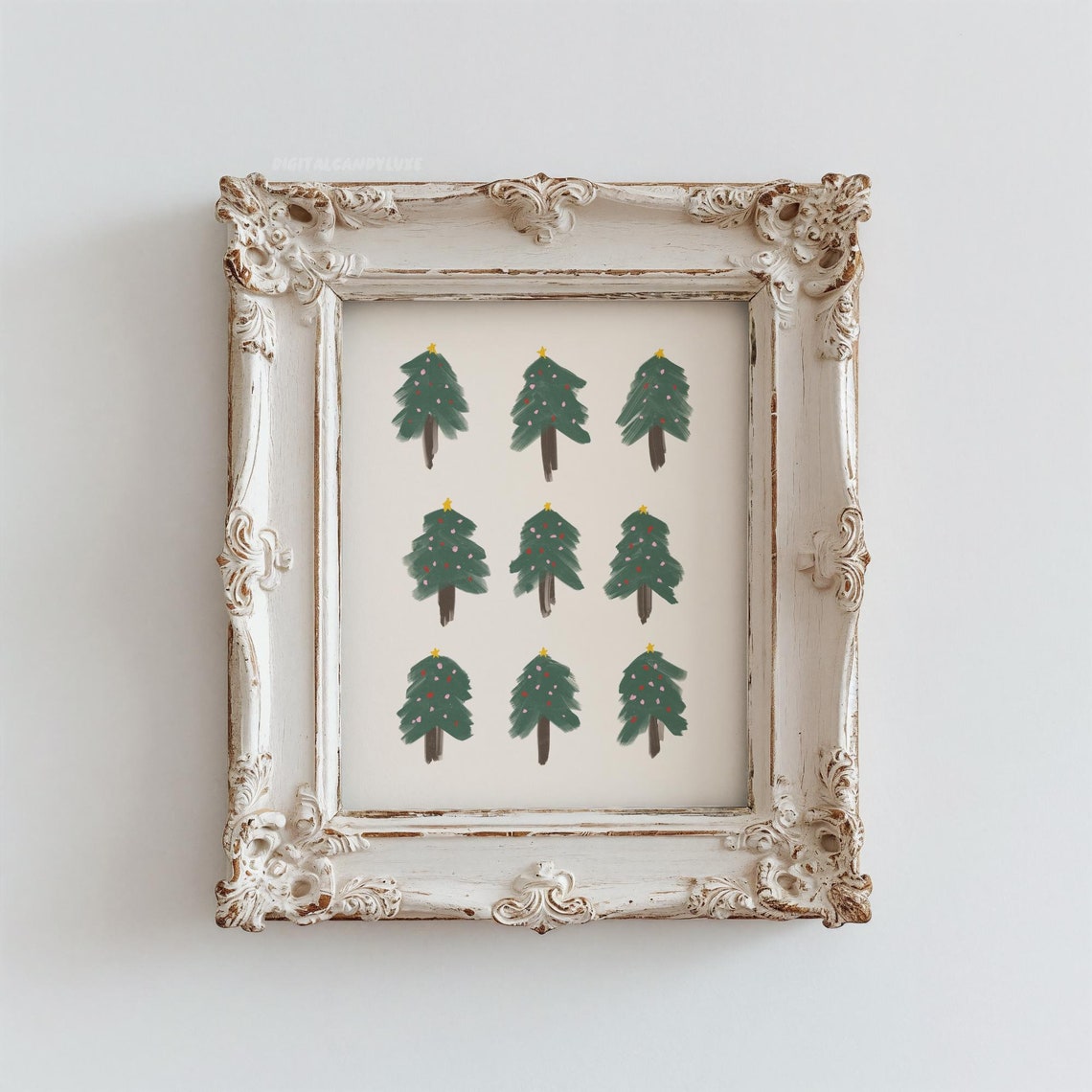 Nine Hand Painted Christmas Trees Minimalist Festive Holiday Poster