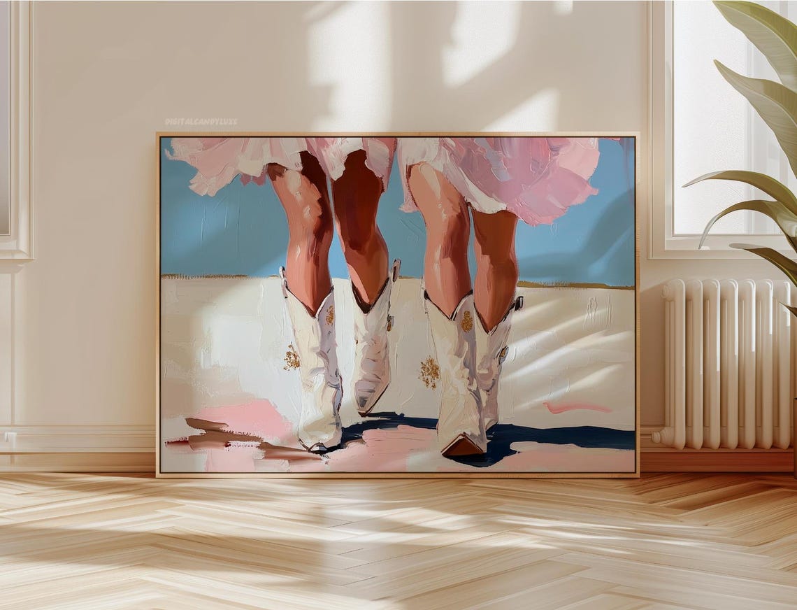 Cowgirl Wall Art Coastal Cowgirl Decor Wall Art Prints Vintage Wall Print Girly Cowgirl Boot Western Printables Pink Blue
