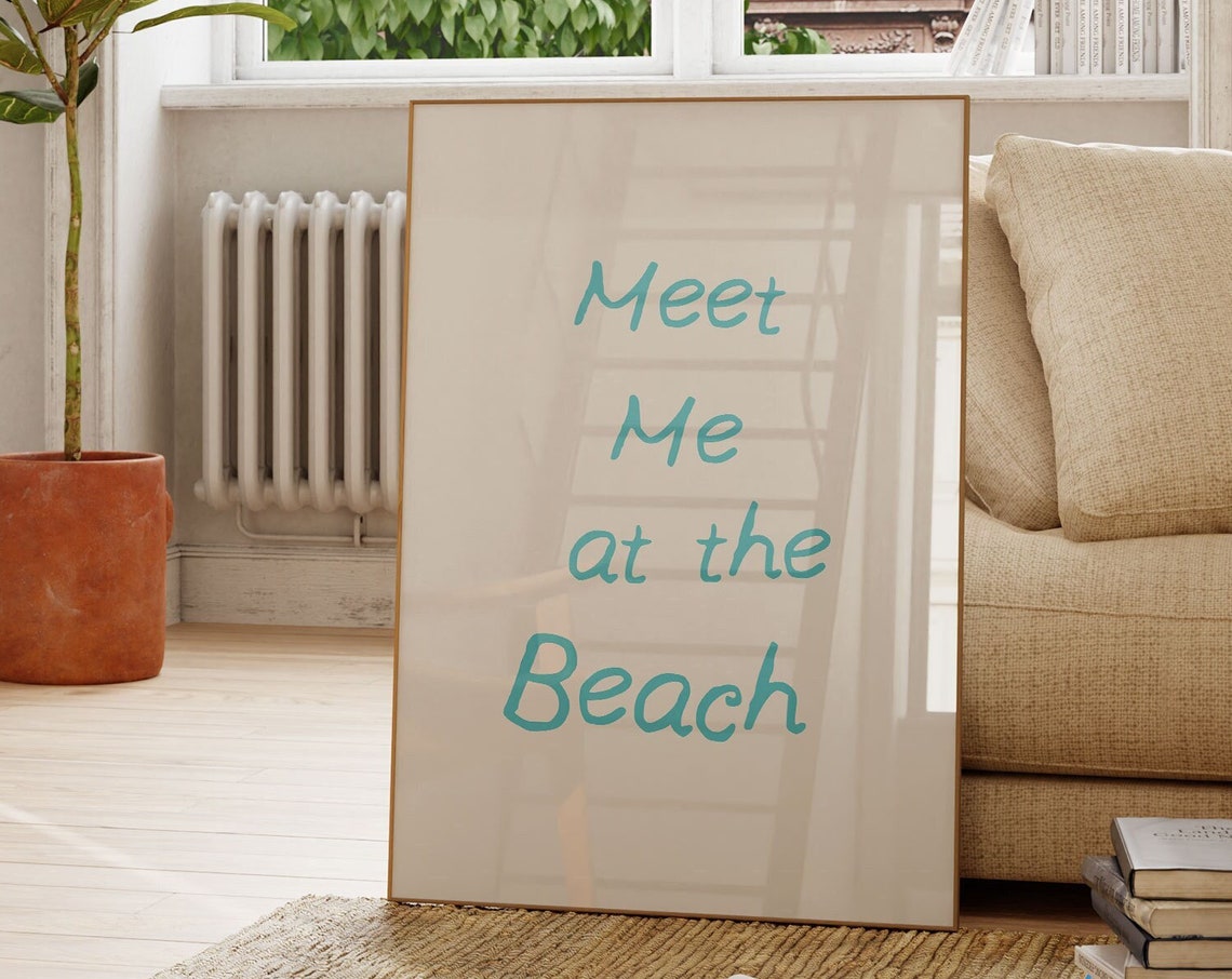 Meet Me at the Beach Turquoise Script Coastal Ocean Quote Poster - Image 3