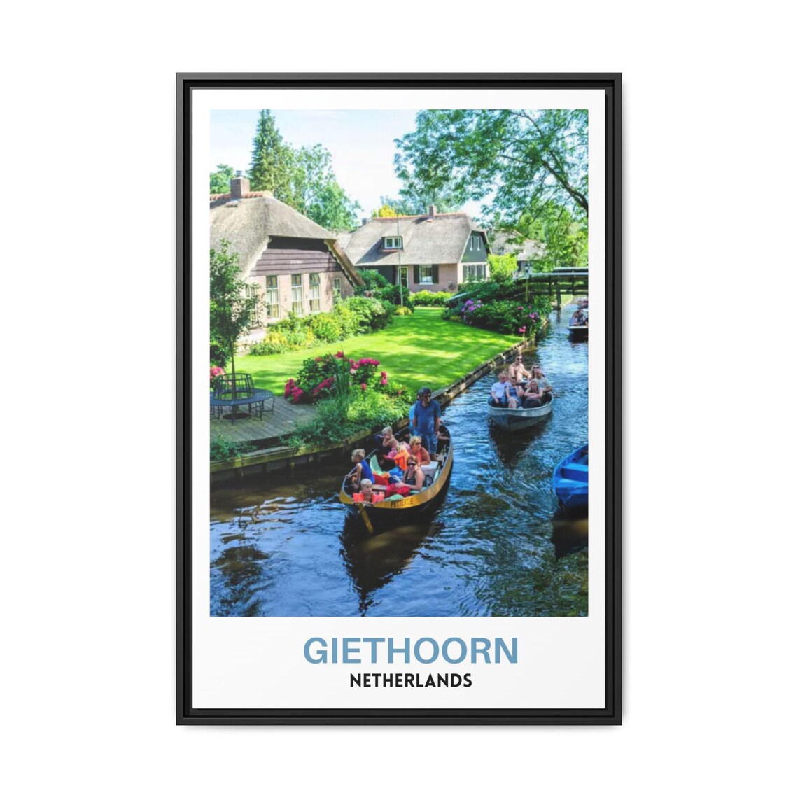 Giethoorn Canal Boats Thatched Cottages Netherlands Village Poster
