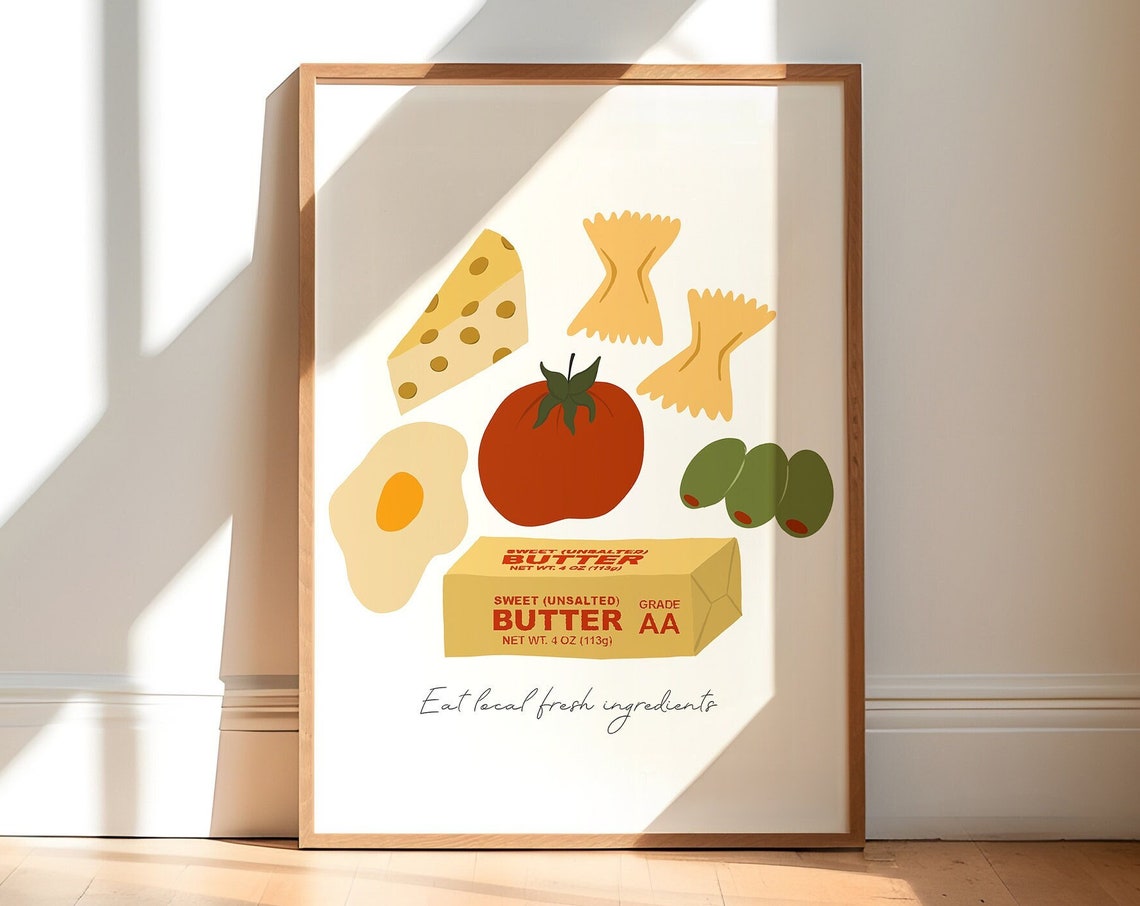 Butter Pasta Tomato Cheese Fresh Ingredients Kitchen Art Poster - Image 2